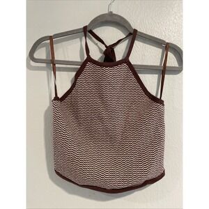 Abercrombie & Fitch Womens Halter Cropped Tank Top Brown Striped‎ Knit Tie Sz M
